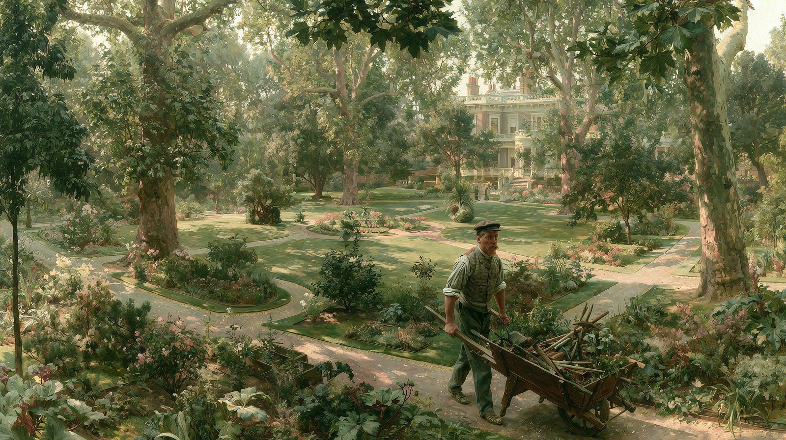 A painting of the Woodlands garden